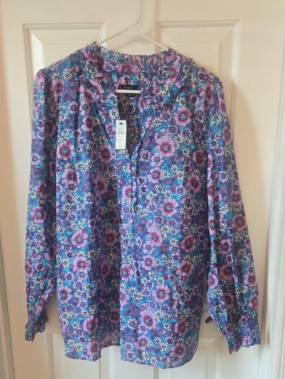 Talbots Purple Floral Peasant Blouse